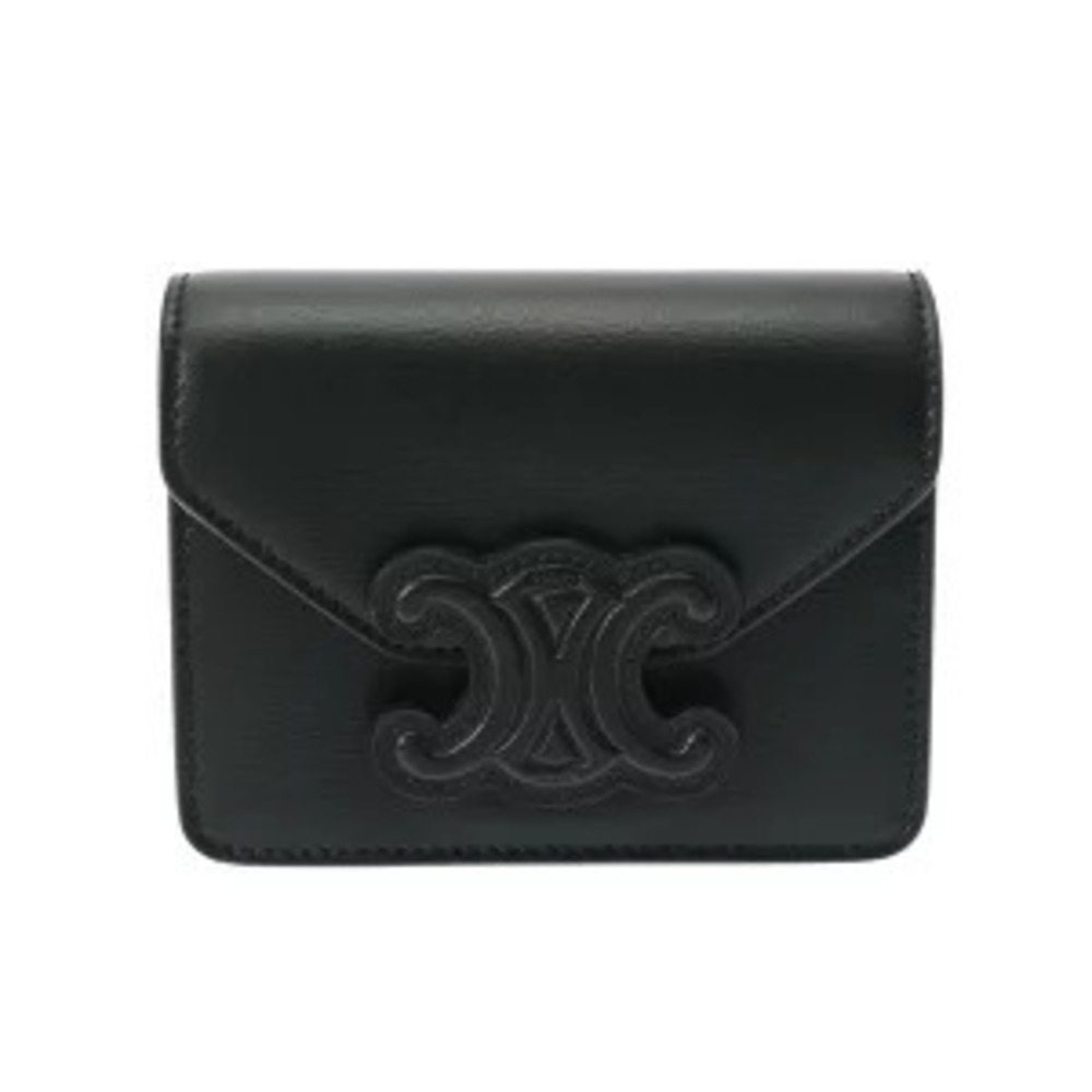 Celine Chain Bag Triomphe Shiny Calf Shoulder Black